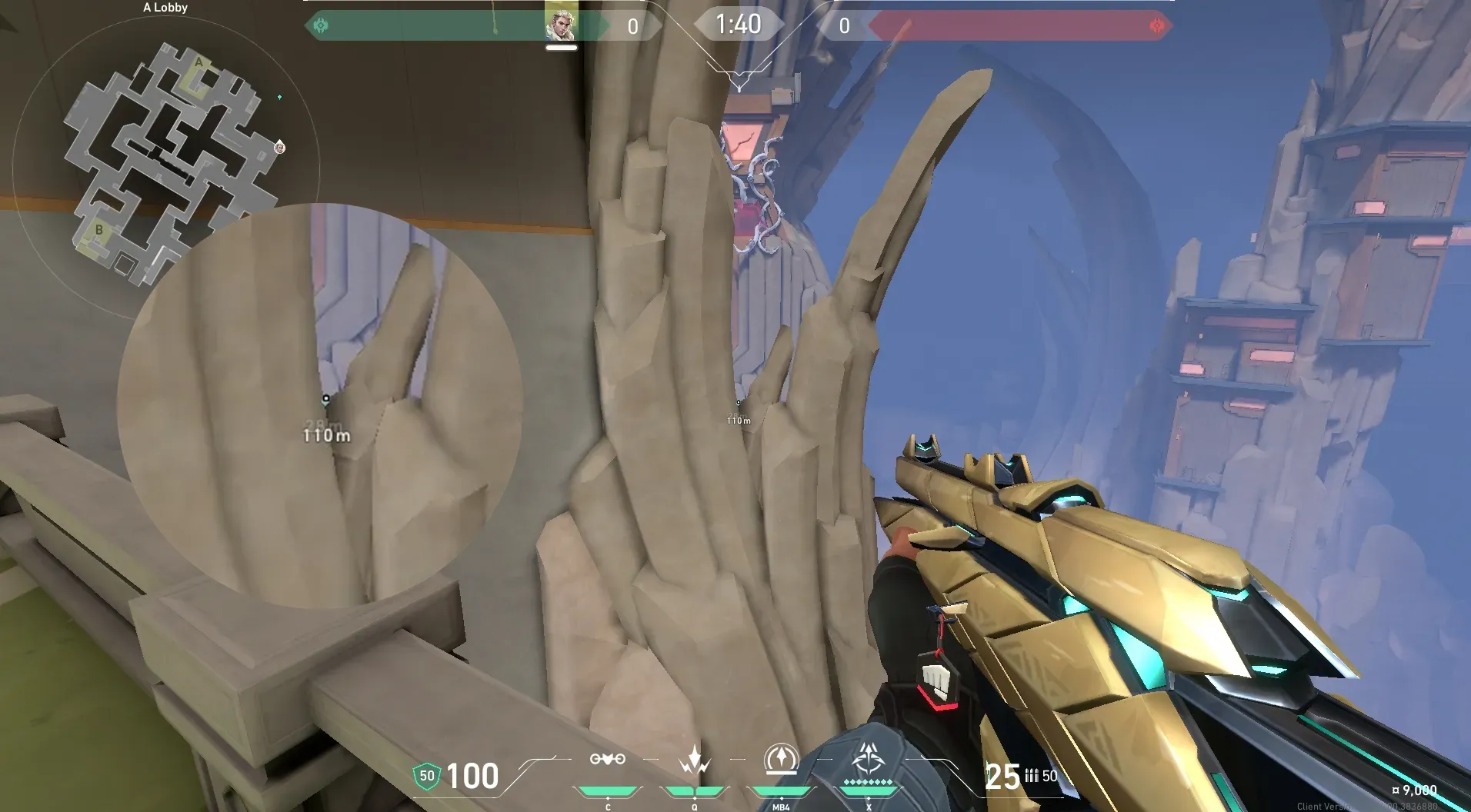 Sova Recon Bolt on Abyss Attack Site A — step 2 of 4: Aim — line up the shot
