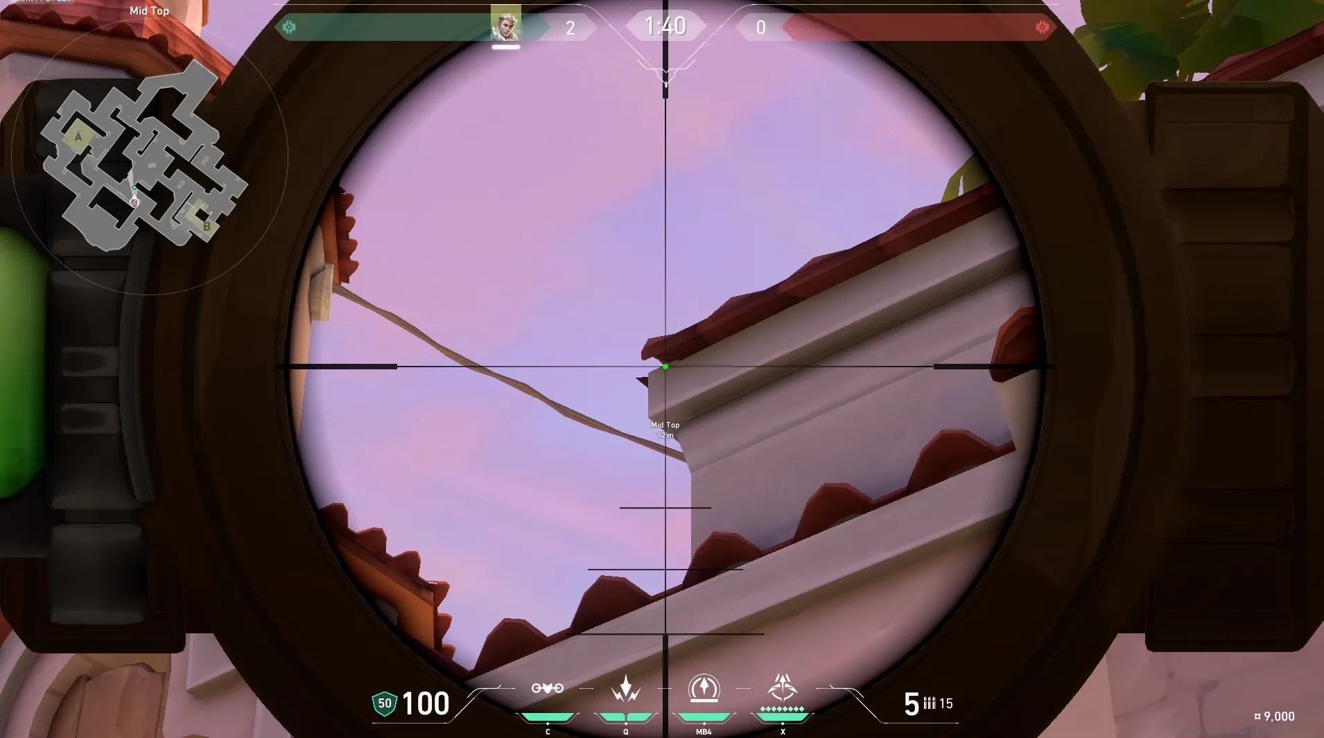 Sova Shock Bolt on Sunset Defense Site A — step 3 of 6: Aim — line up the shot