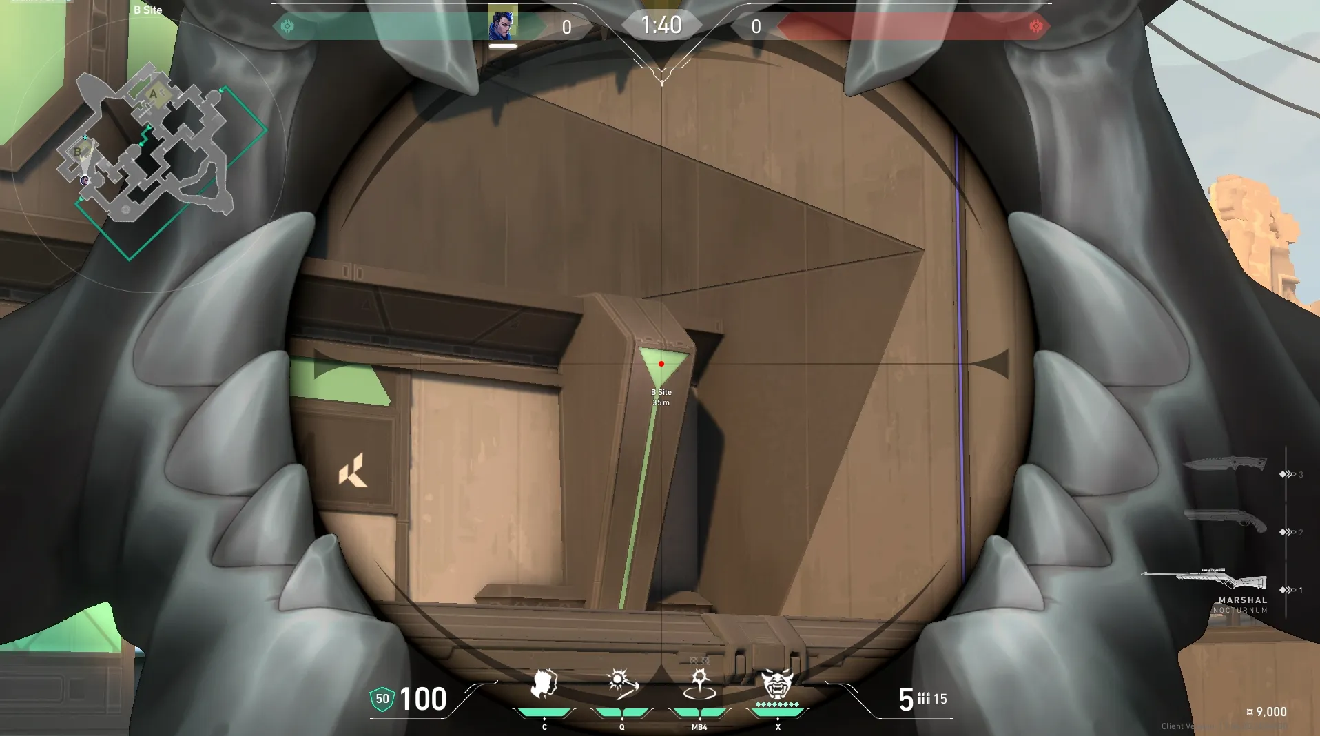 Yoru Blindside on Bind Defense Site B — step 3 of 4: Aim — line up the shot