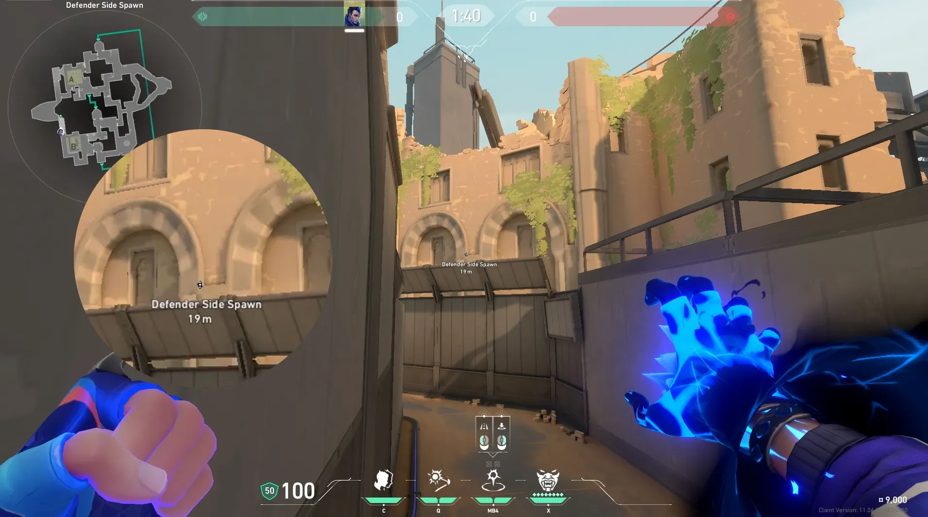 Yoru Gatecrash on Bind Defense Site A — step 2 of 4: Aim — line up the shot
