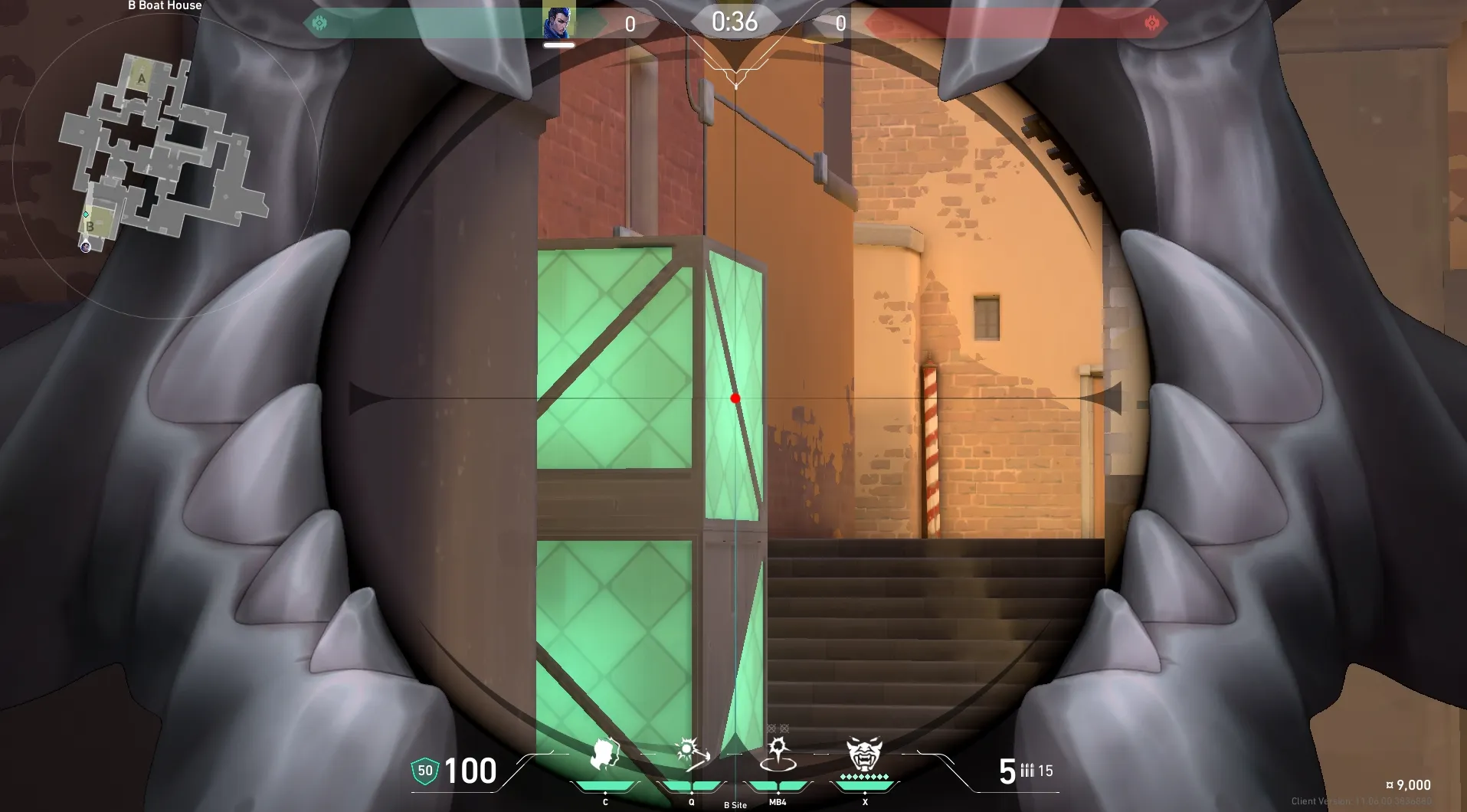 Yoru Gatecrash on Ascent Defense Site B — step 3 of 4: Aim — line up the shot