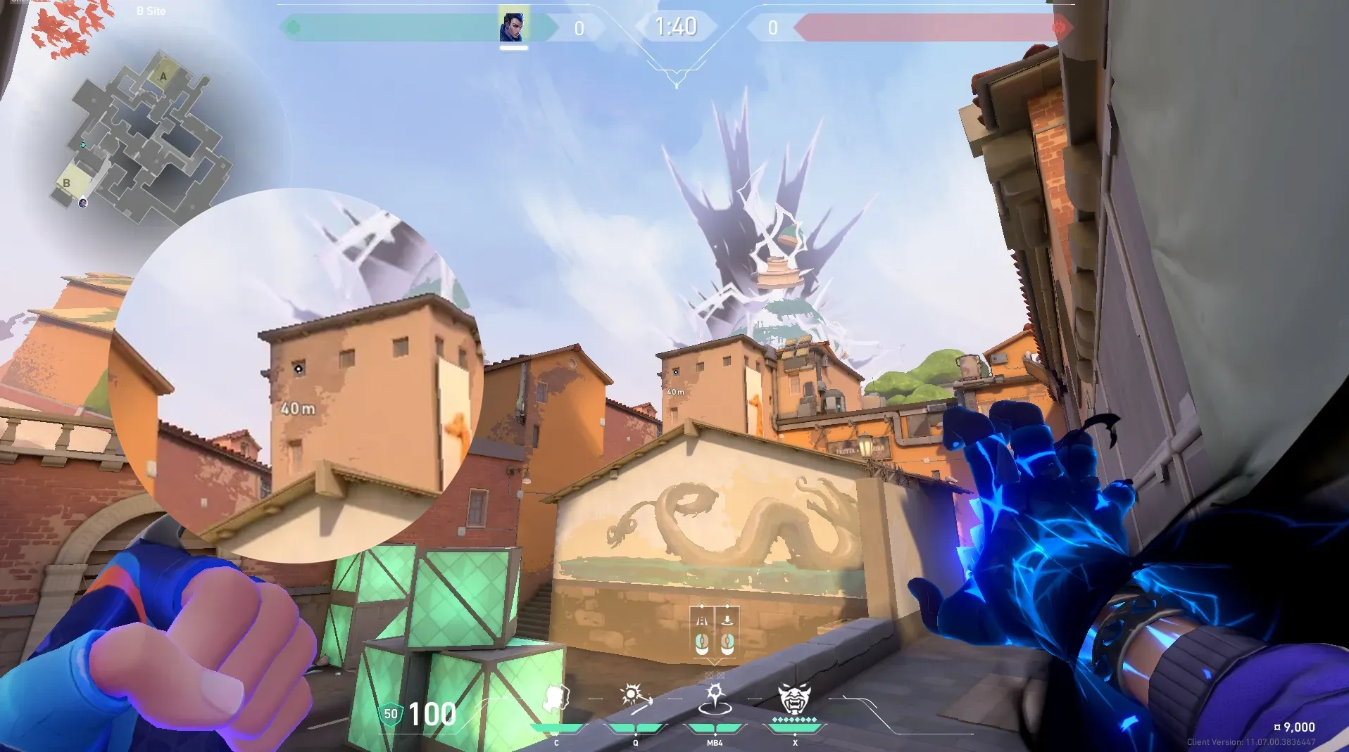 Yoru Gatecrash on Ascent Defense Site A — step 2 of 4: Aim — line up the shot