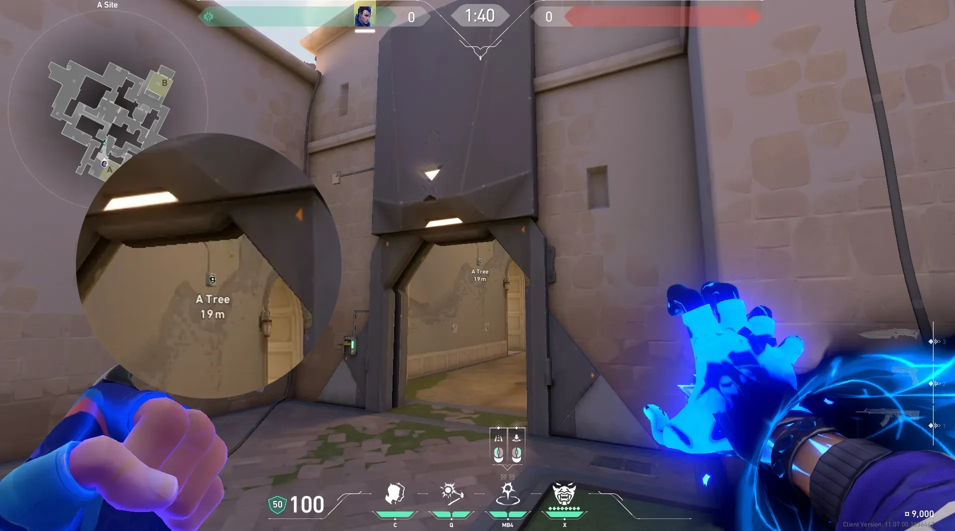Yoru Gatecrash on Ascent Defense Mid — step 2 of 4: Aim — line up the shot