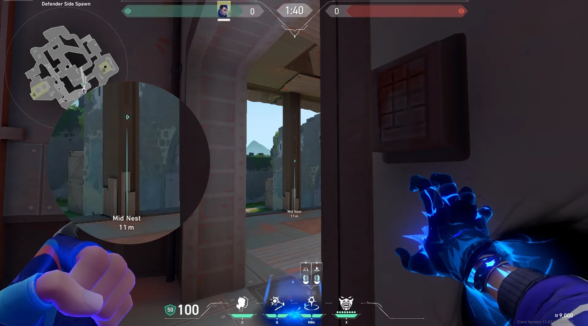 Yoru Gatecrash on Breeze Defense Mid — step 2 of 4: Aim — line up the shot