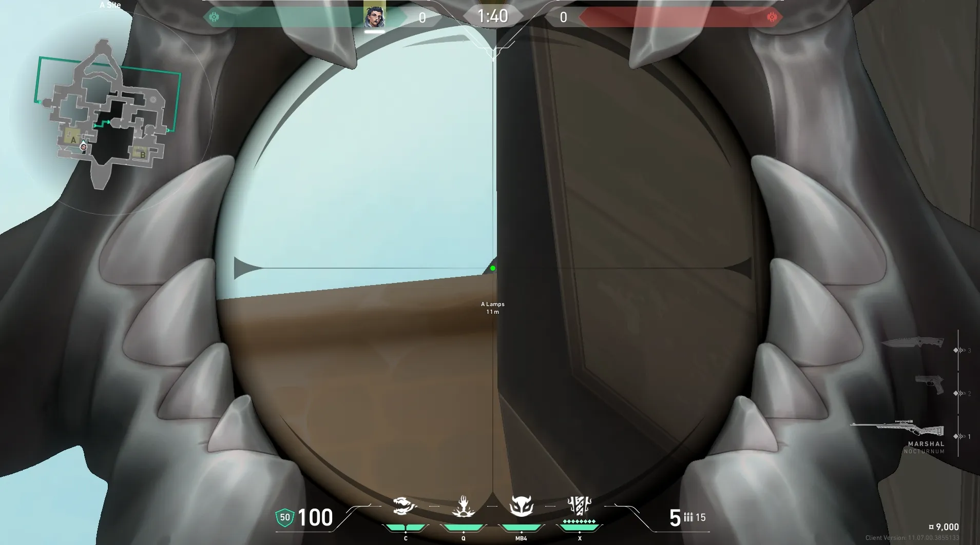 Fade Haunt on Bind Defense Site A — step 3 of 4: Aim — line up the shot