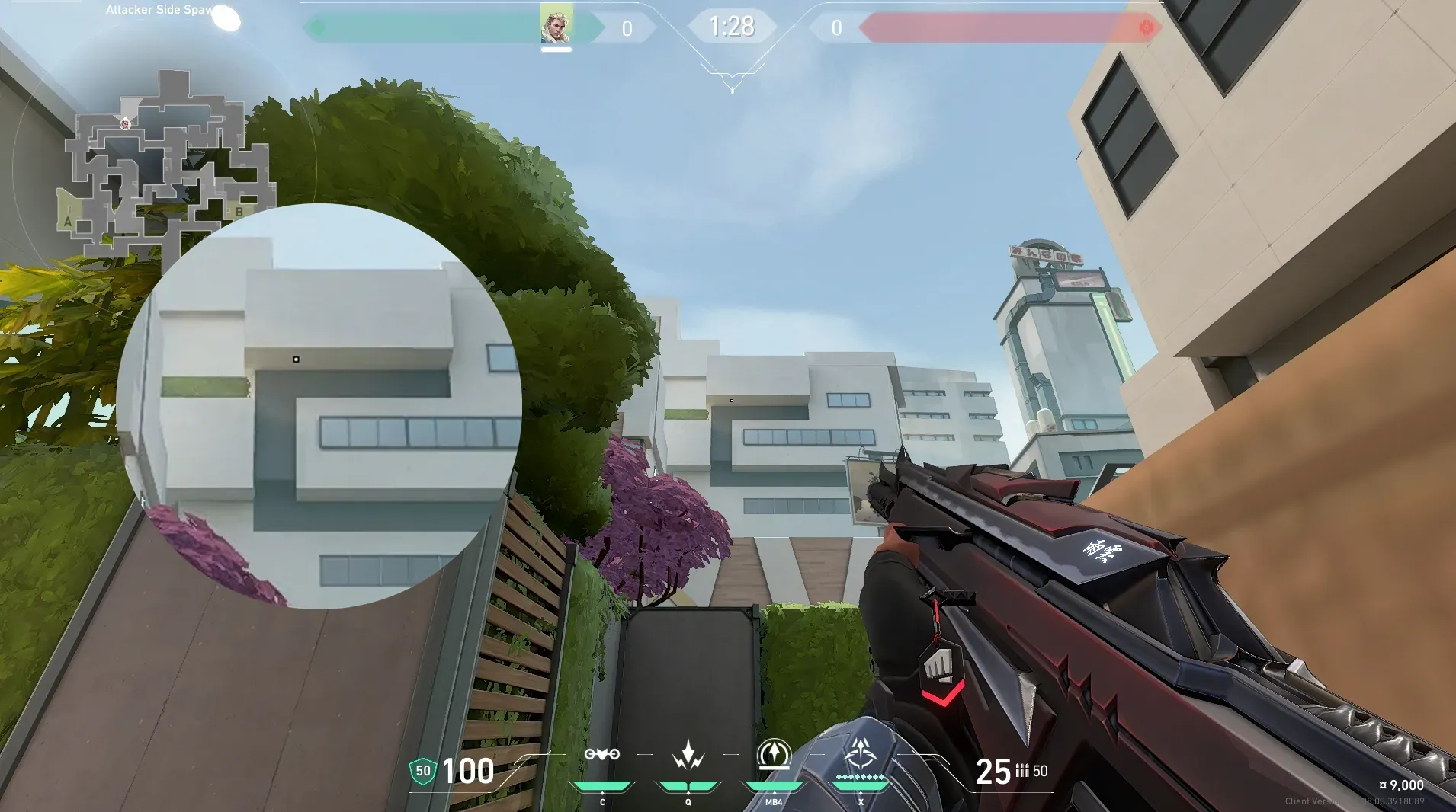 Sova Recon Bolt on Split Attack Site A — step 2 of 5: Aim — line up the shot