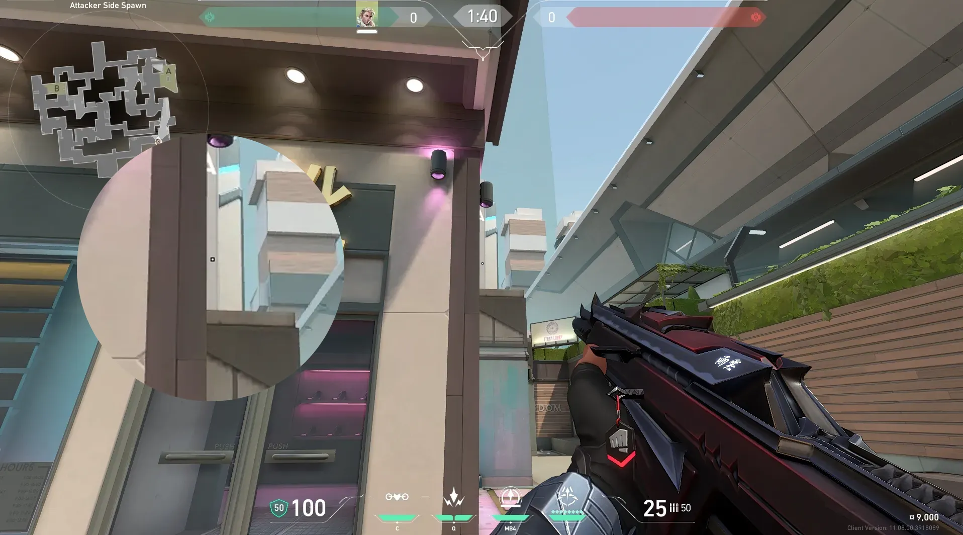 Sova Recon Bolt on Split Attack Site A — step 2 of 4: Aim — line up the shot