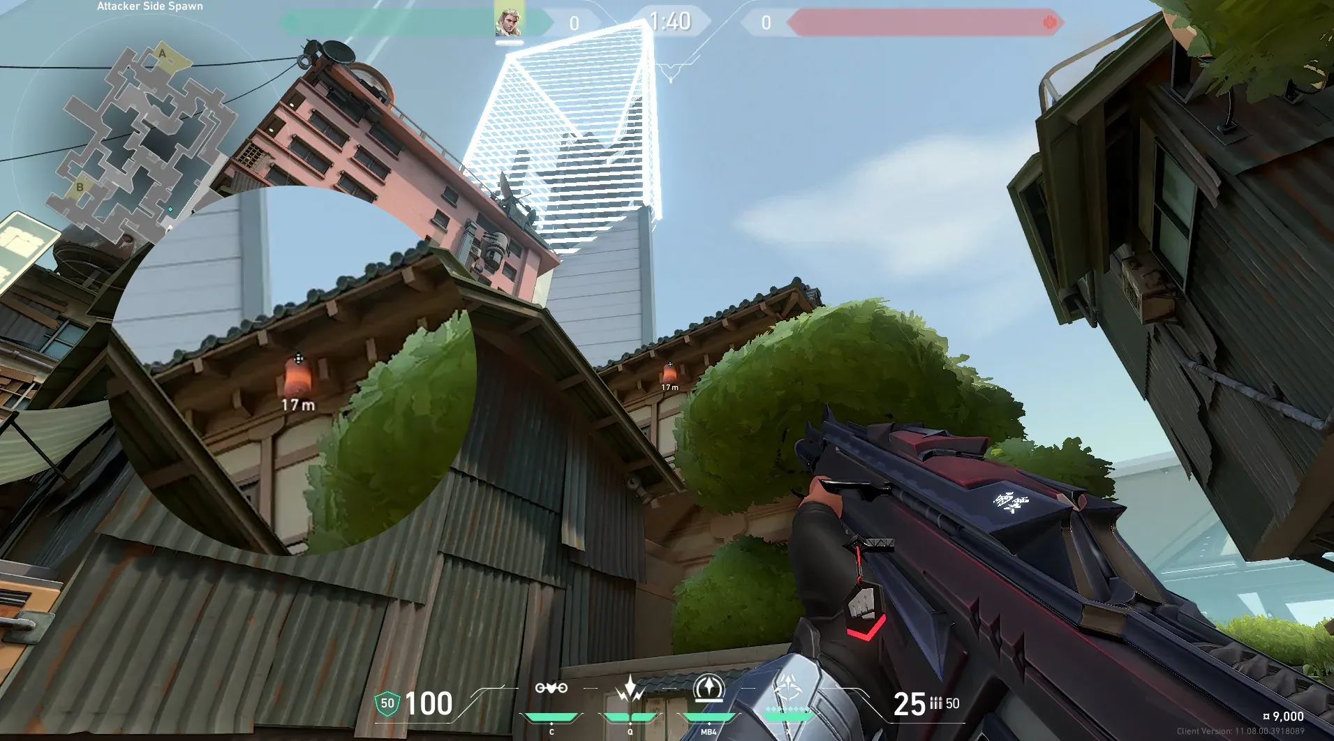 Sova Recon Bolt on Split Attack Site B — step 2 of 5: Aim — line up the shot