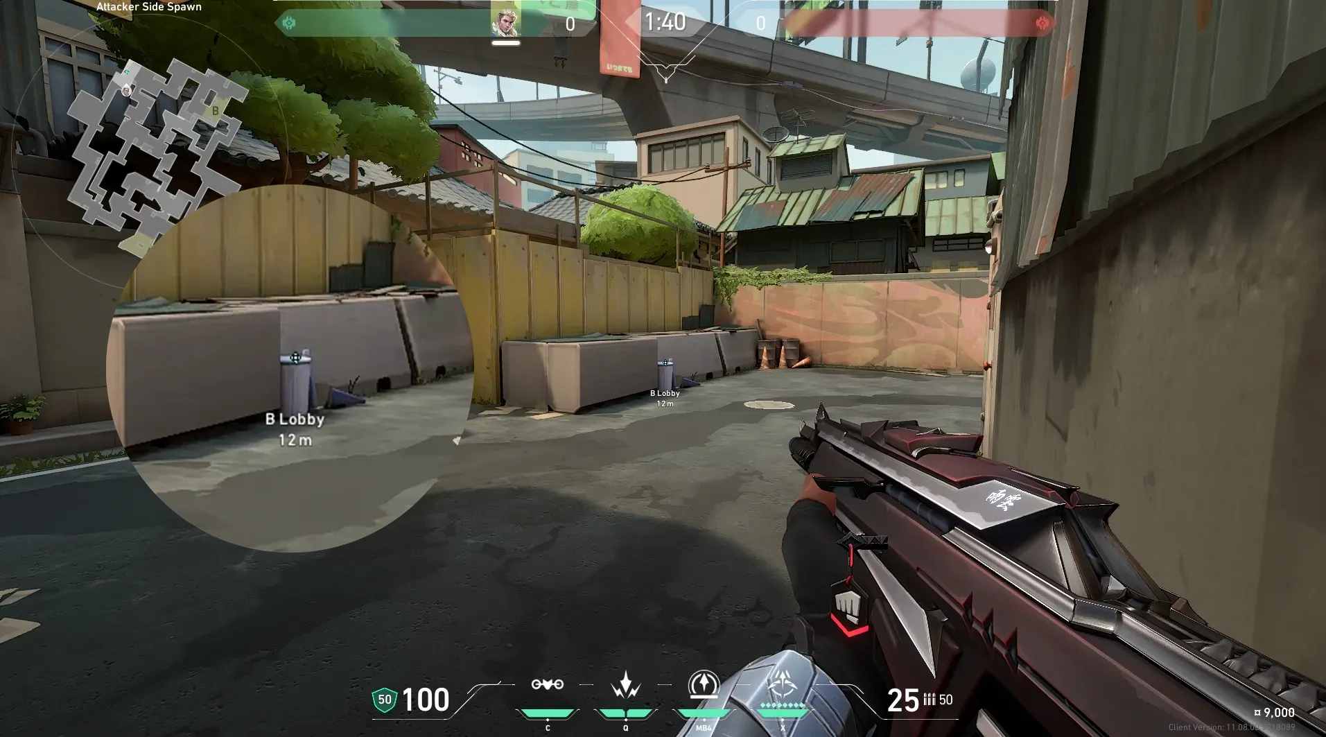 Sova Shock Bolt on Split Attack Site B — step 2 of 6: Aim — line up the shot