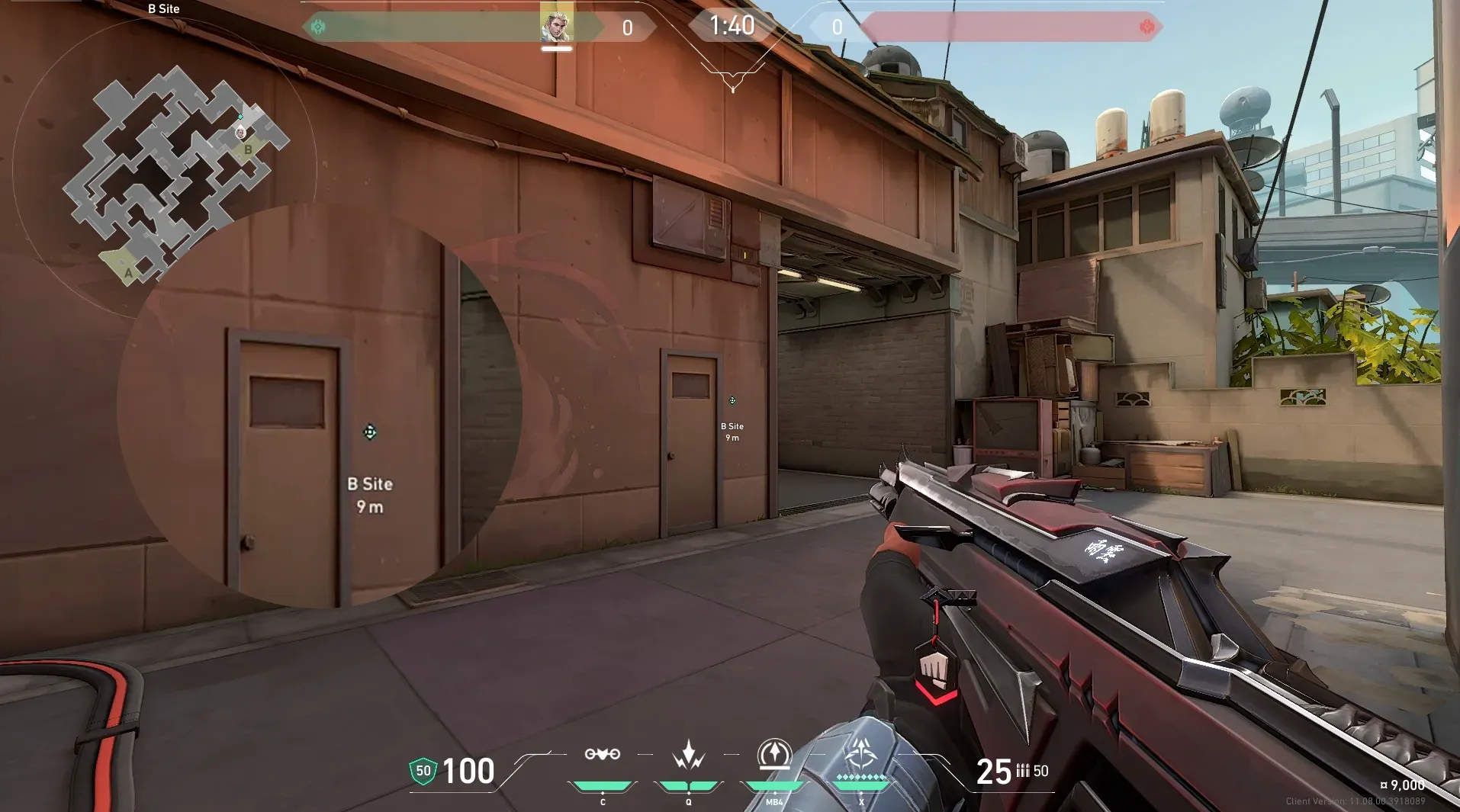 Sova Recon Bolt on Split Defense Site B — step 2 of 5: Aim — line up the shot