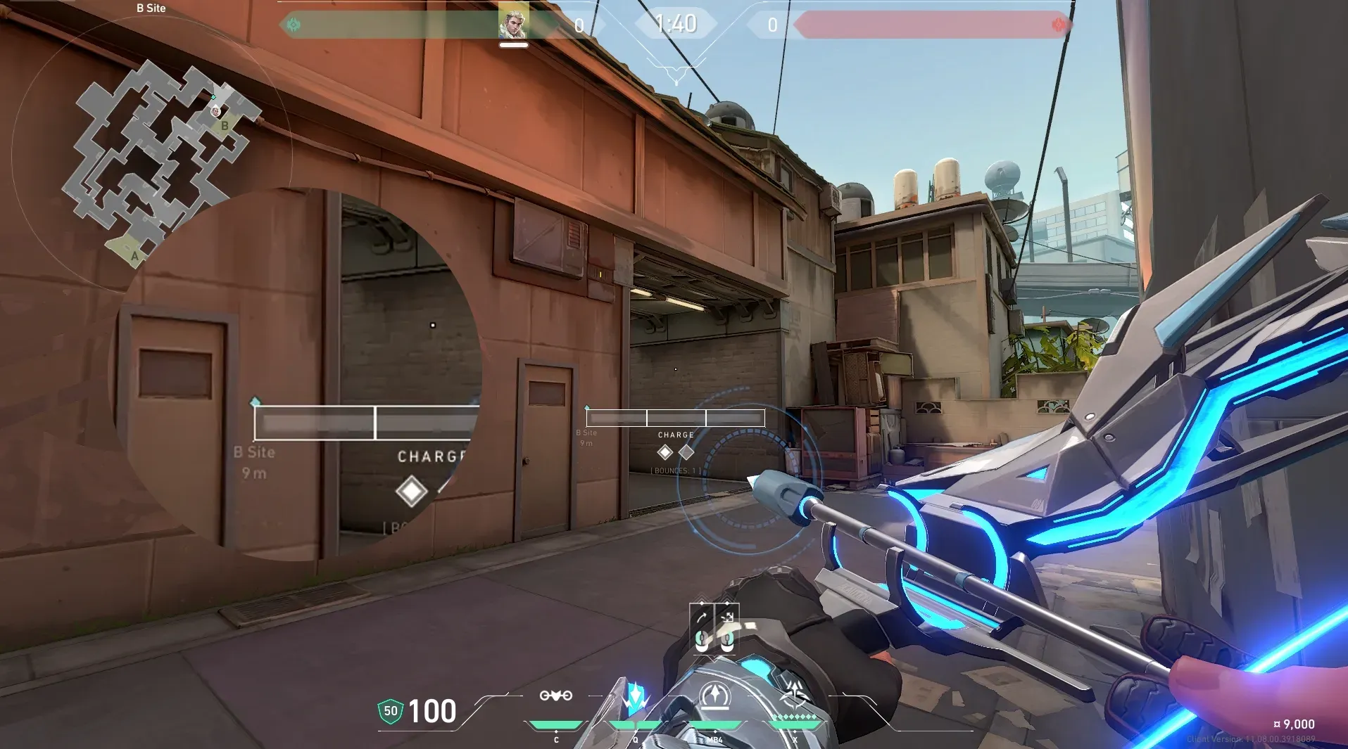 Sova Recon Bolt on Split Defense Site B — step 4 of 5: Aim — line up the shot