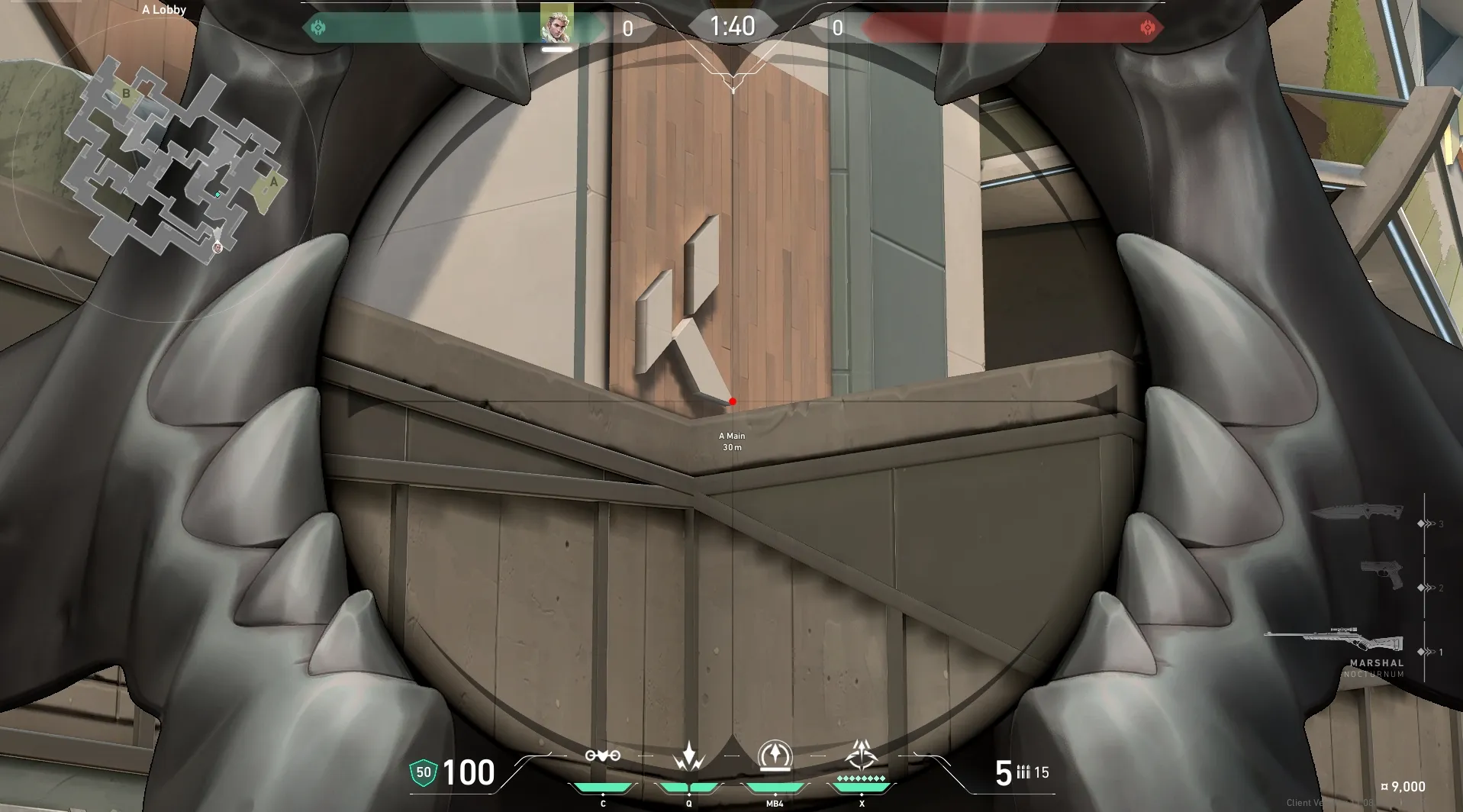 Sova Recon Bolt on Split Attack Site A — step 3 of 5: Aim — line up the shot