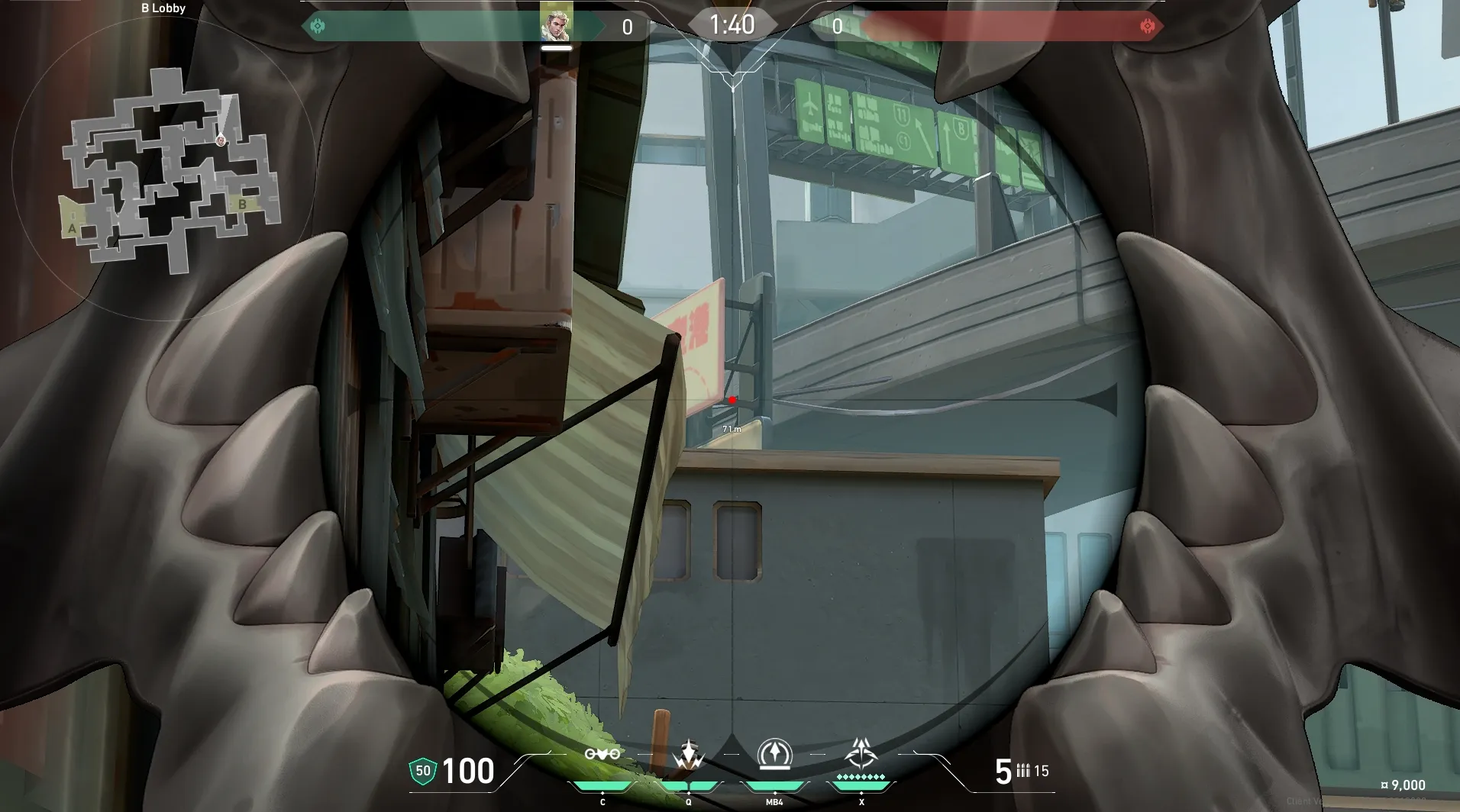 Sova Recon Bolt on Split Attack Site B — step 3 of 4: Aim — line up the shot