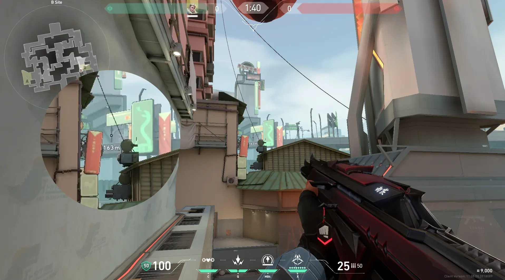 Sova Recon Bolt on Split Defense Site B — step 3 of 5: Aim — line up the shot