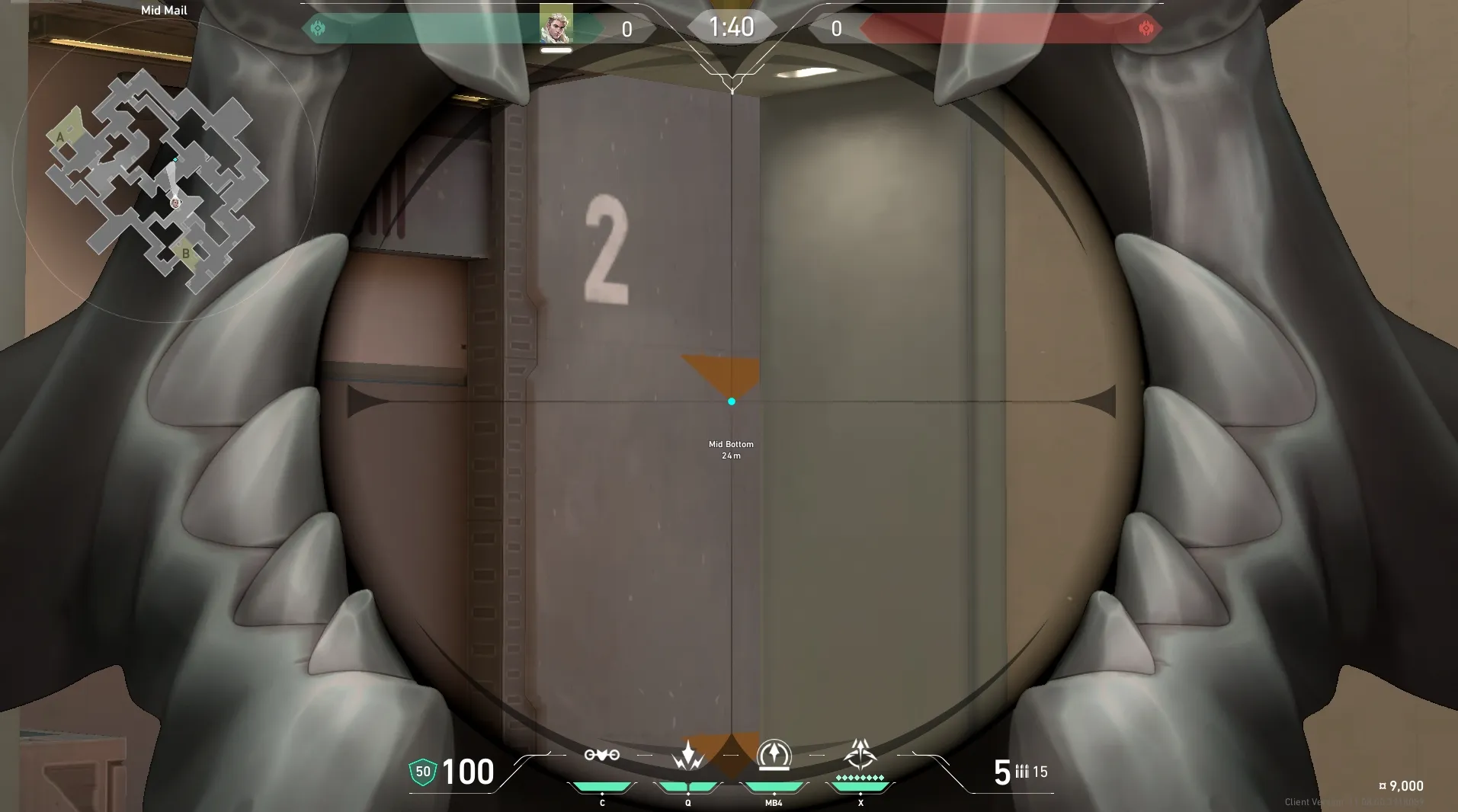 Sova Recon Bolt on Split Defense Mid — step 3 of 4: Aim — line up the shot