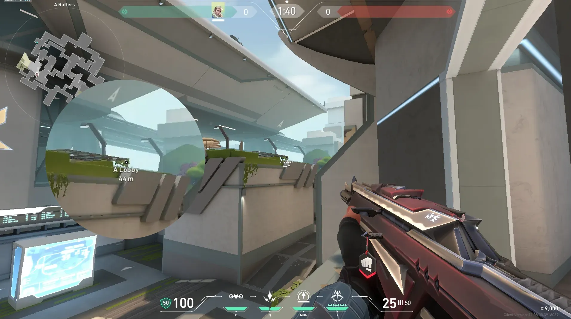 Sova Recon Bolt on Split Defense Site A — step 2 of 4: Aim — line up the shot