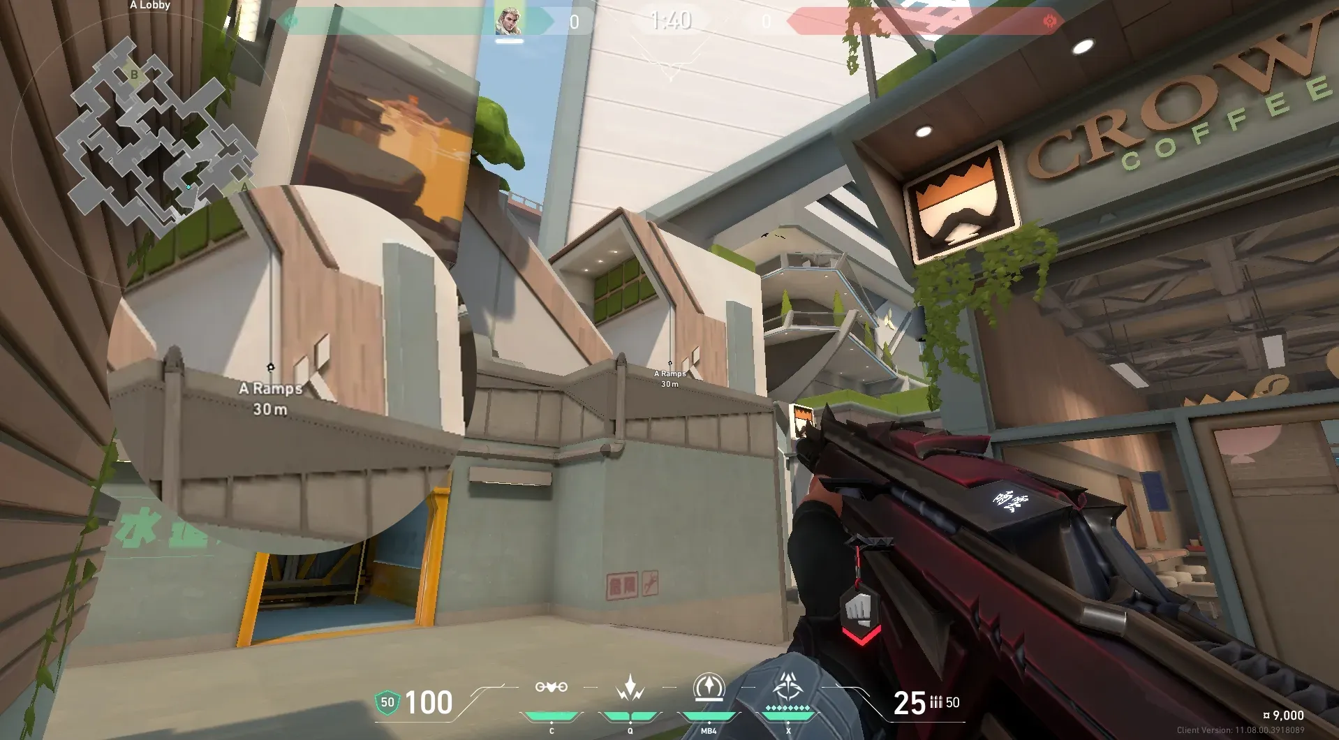 Sova Recon Bolt on Split Attack Site A — step 2 of 4: Aim — line up the shot