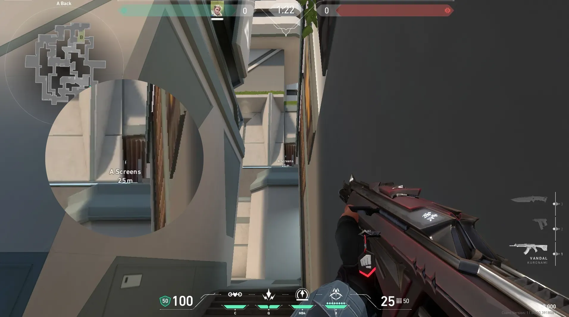Sova Recon Bolt on Split Defense Site A — step 2 of 4: Aim — line up the shot