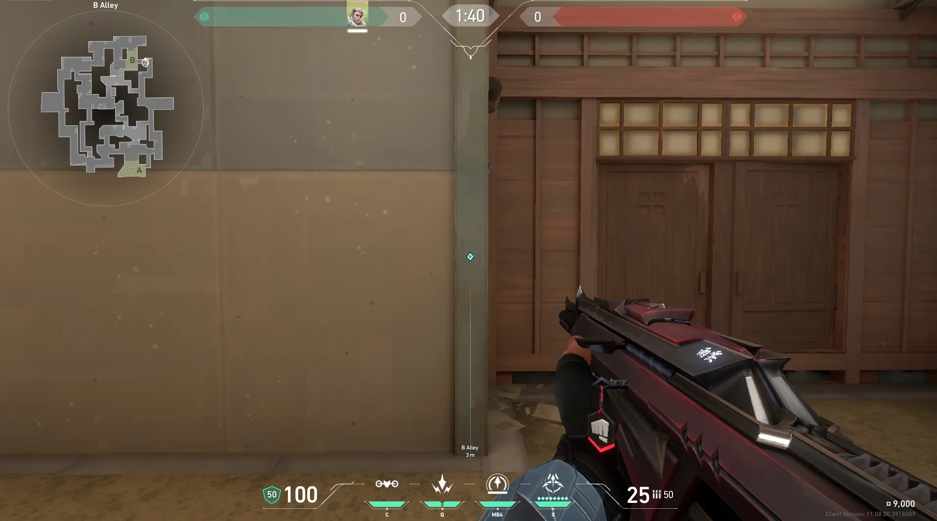 Sova Recon Bolt on Split Defense Site B — step 2 of 5: Aim — line up the shot
