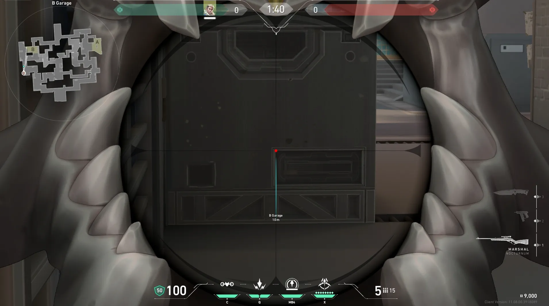 Sova Recon Bolt on Split Attack Site B — step 3 of 6: Aim — line up the shot