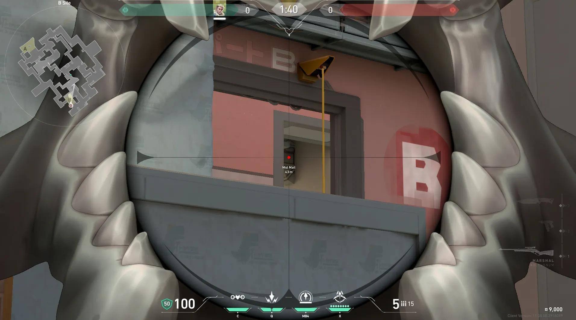 Sova Recon Bolt on Split Defense Mid — step 4 of 5: Aim — line up the shot