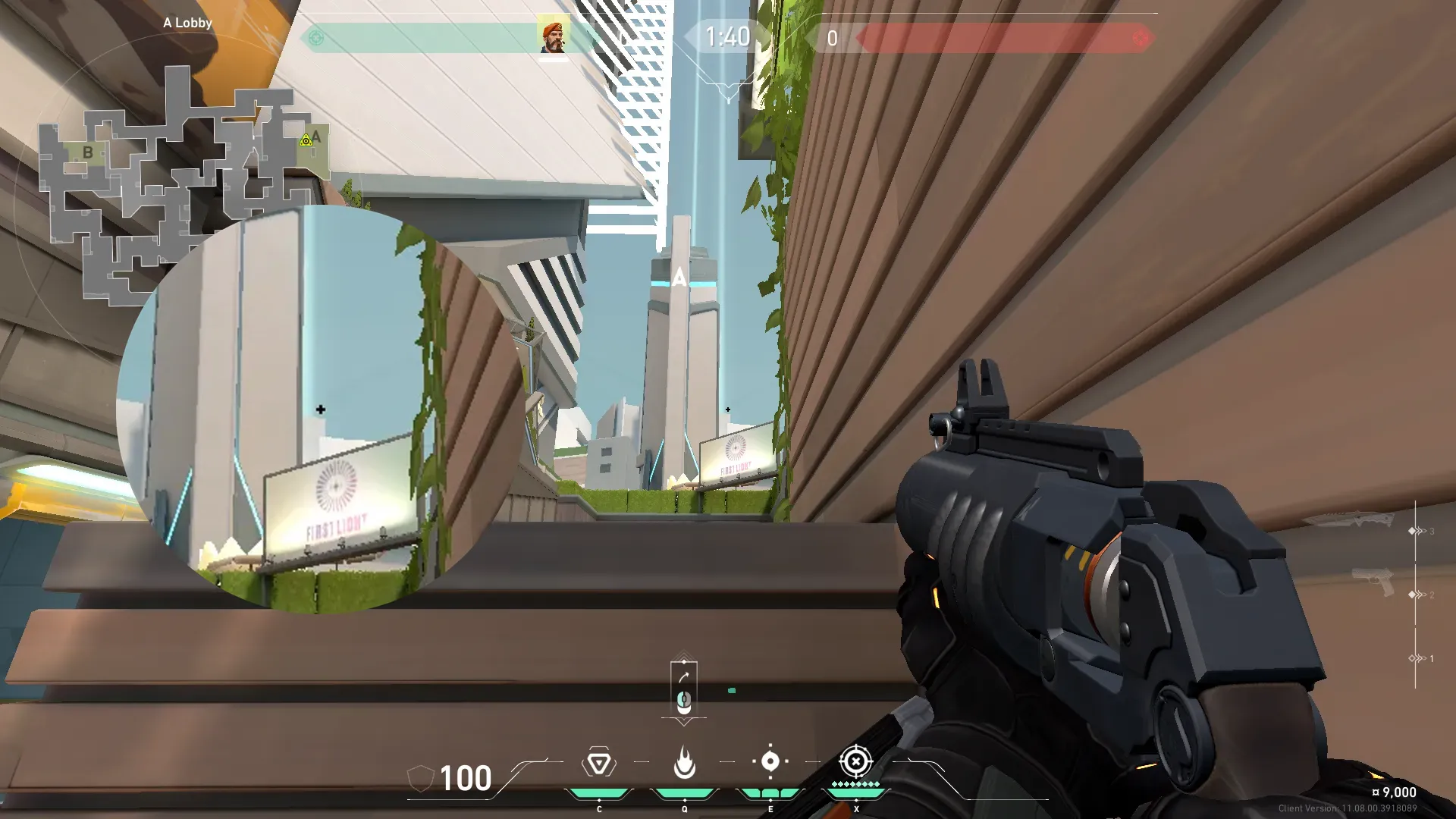 Brimstone Incendiary on Split Attack Site A — step 2 of 3: Aim — line up the shot