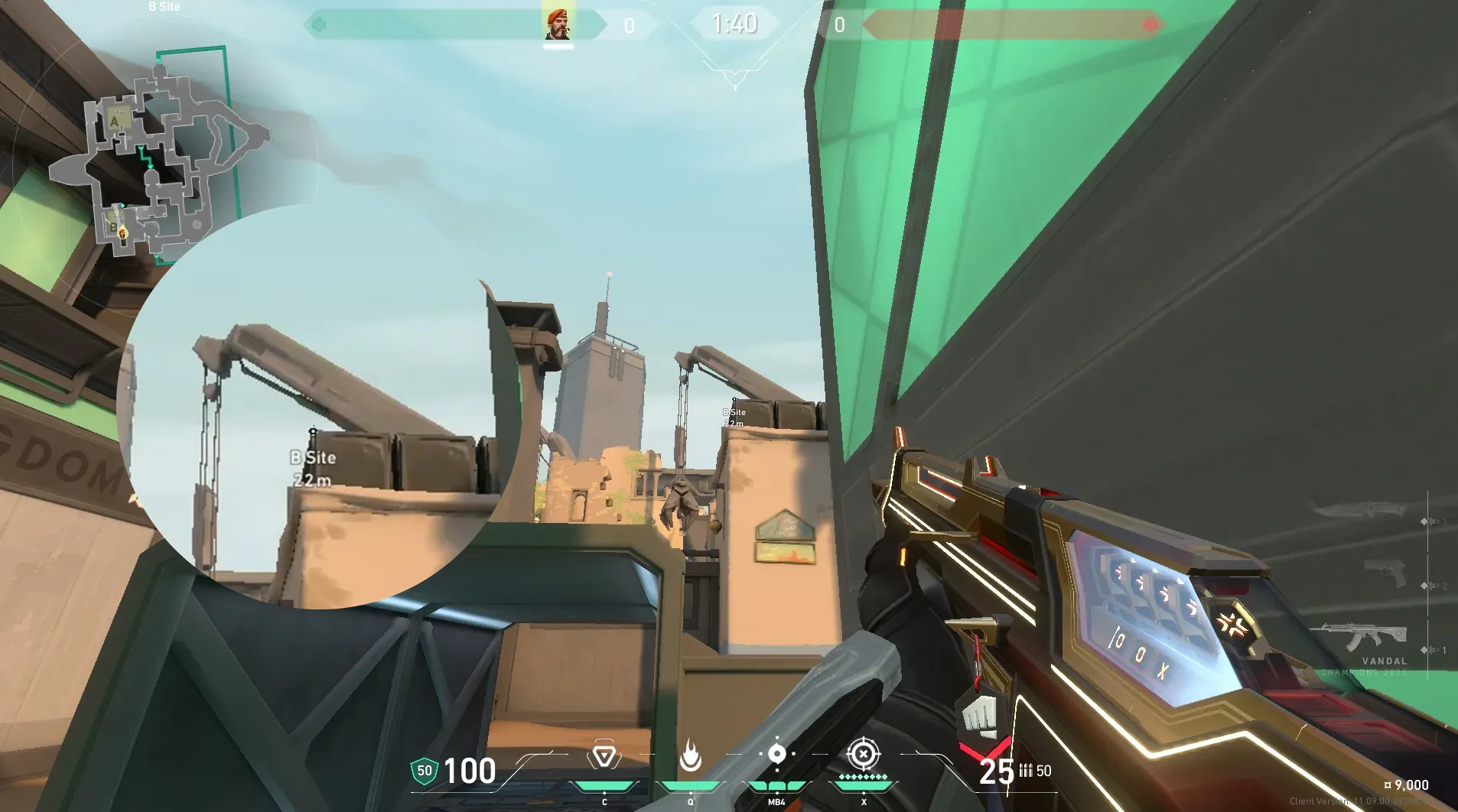 Brimstone Incendiary on Bind Defense Site A — step 2 of 5: Aim — line up the shot