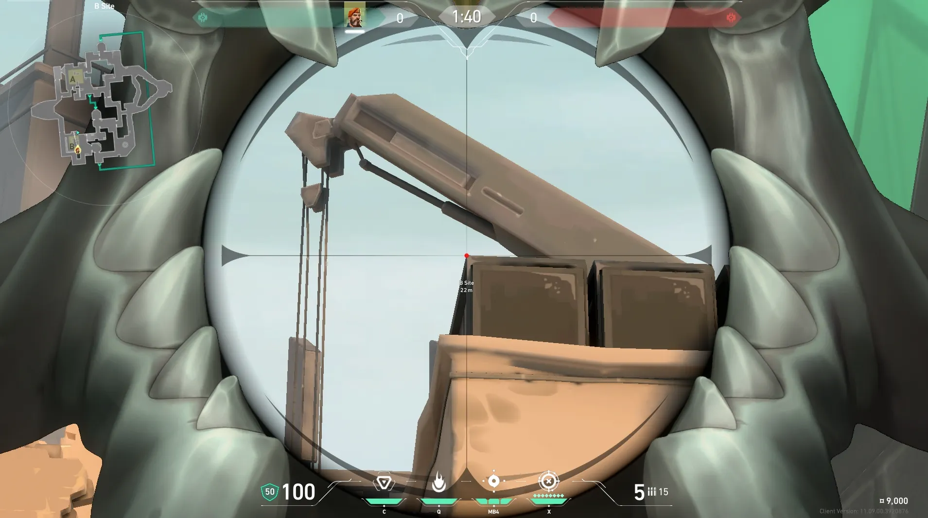 Brimstone Incendiary on Bind Defense Site A — step 3 of 5: Aim — line up the shot