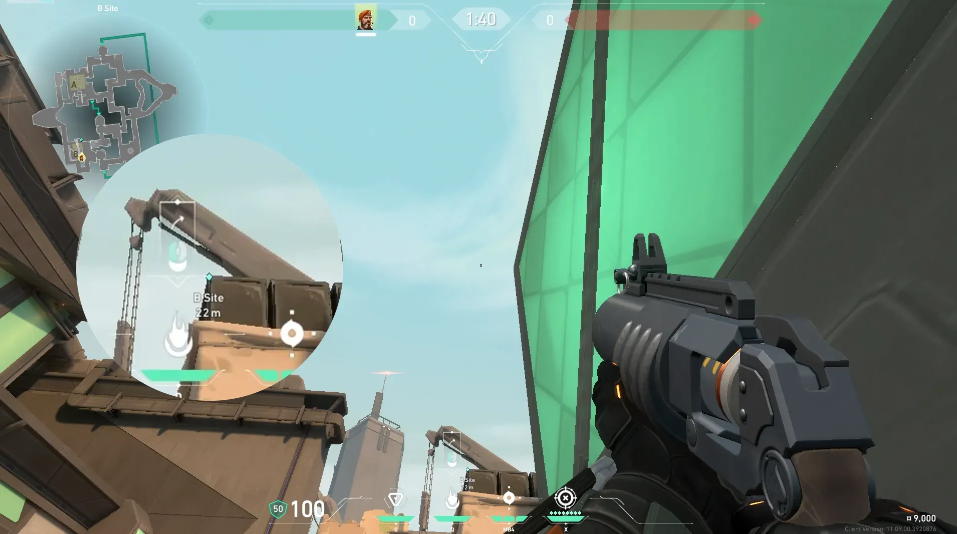 Brimstone Incendiary on Bind Defense Site A — step 4 of 5: Aim — line up the shot
