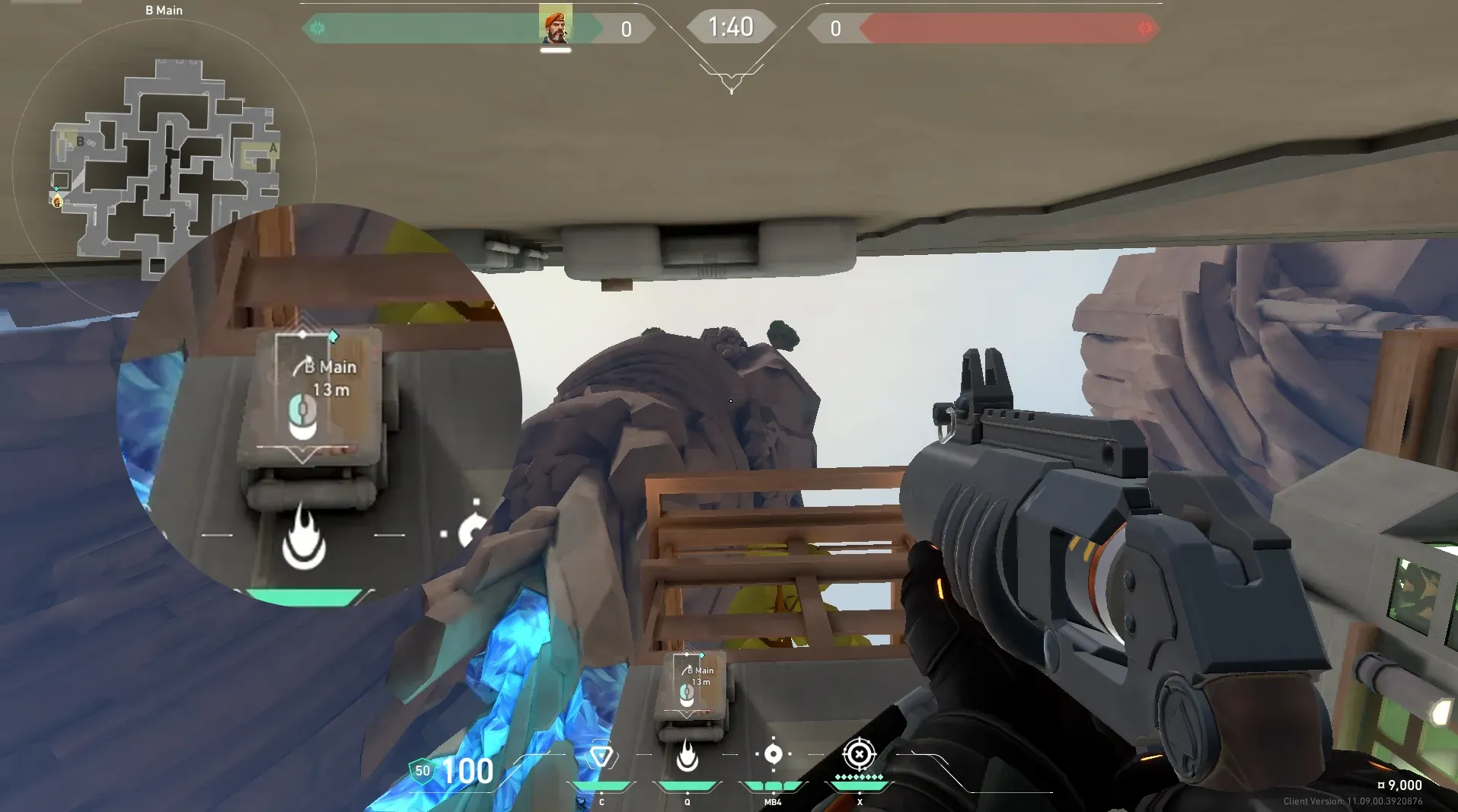 Brimstone Incendiary on Abyss Attack Site B — step 5 of 6: Aim — line up the shot