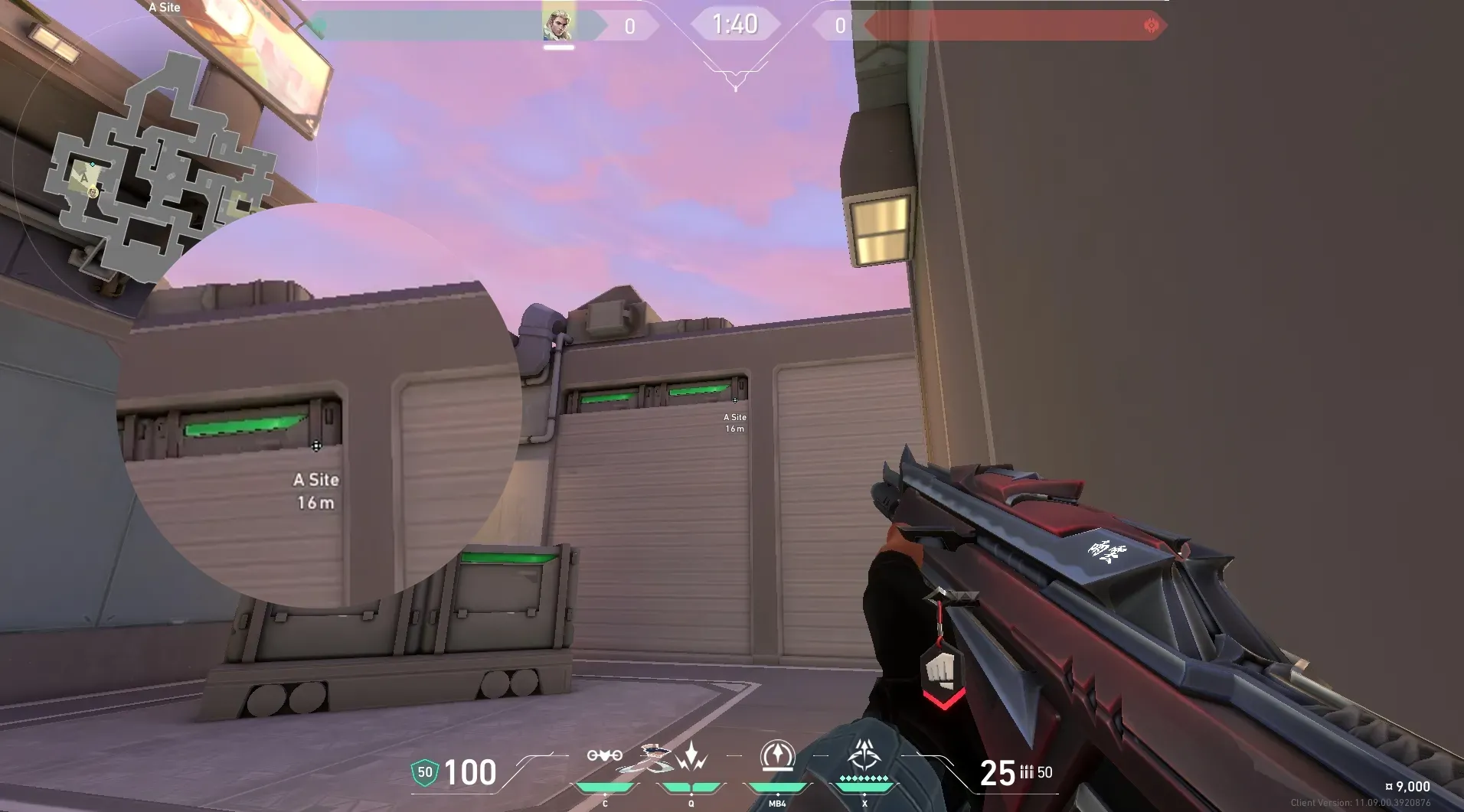 Sova Recon Bolt on Sunset Defense Site A — step 2 of 5: Aim — line up the shot