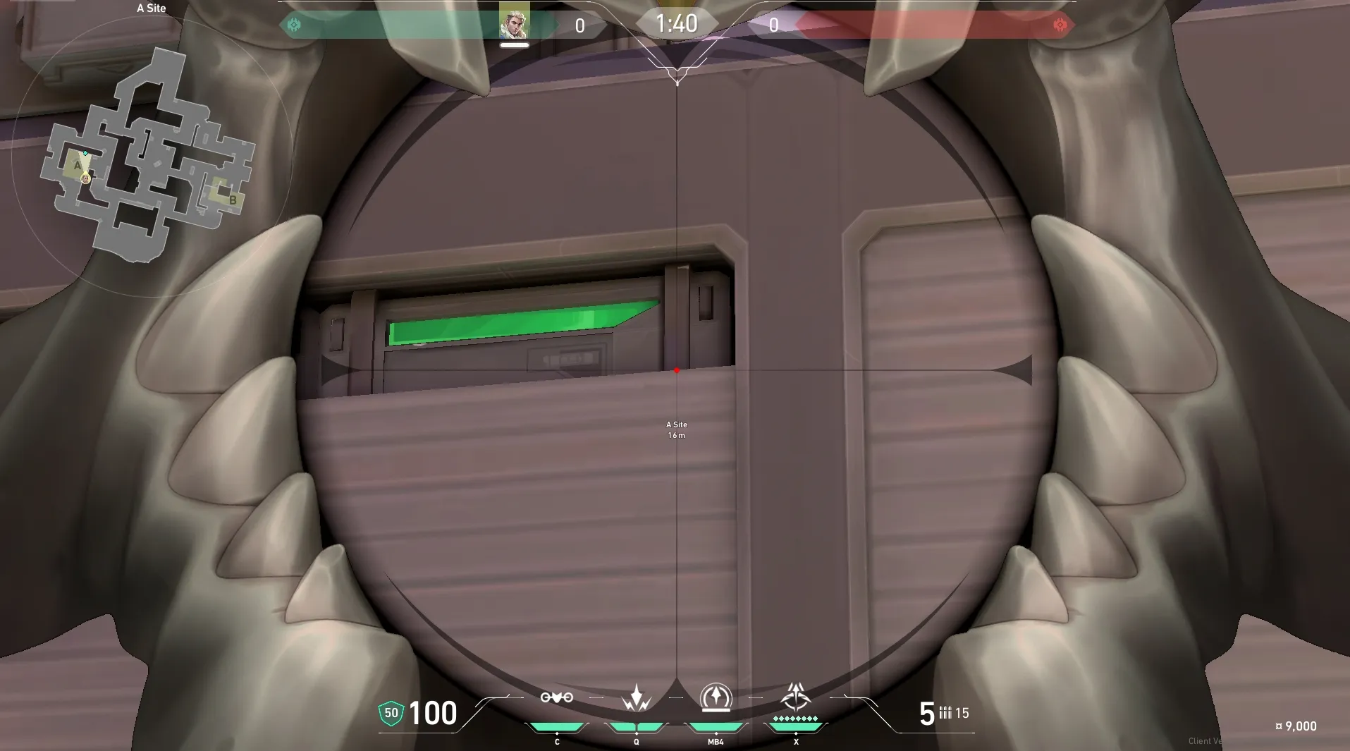Sova Recon Bolt on Sunset Defense Site A — step 3 of 5: Aim — line up the shot