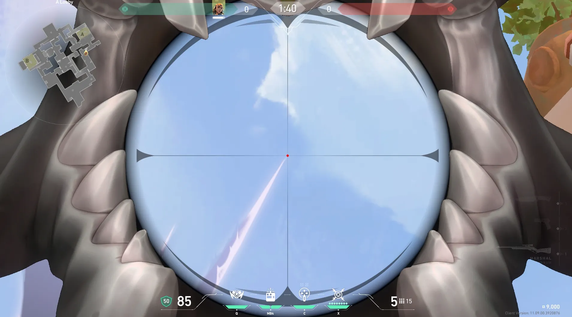 Raze Paint Shells on Ascent Attack Site A — step 3 of 4: Aim — line up the shot