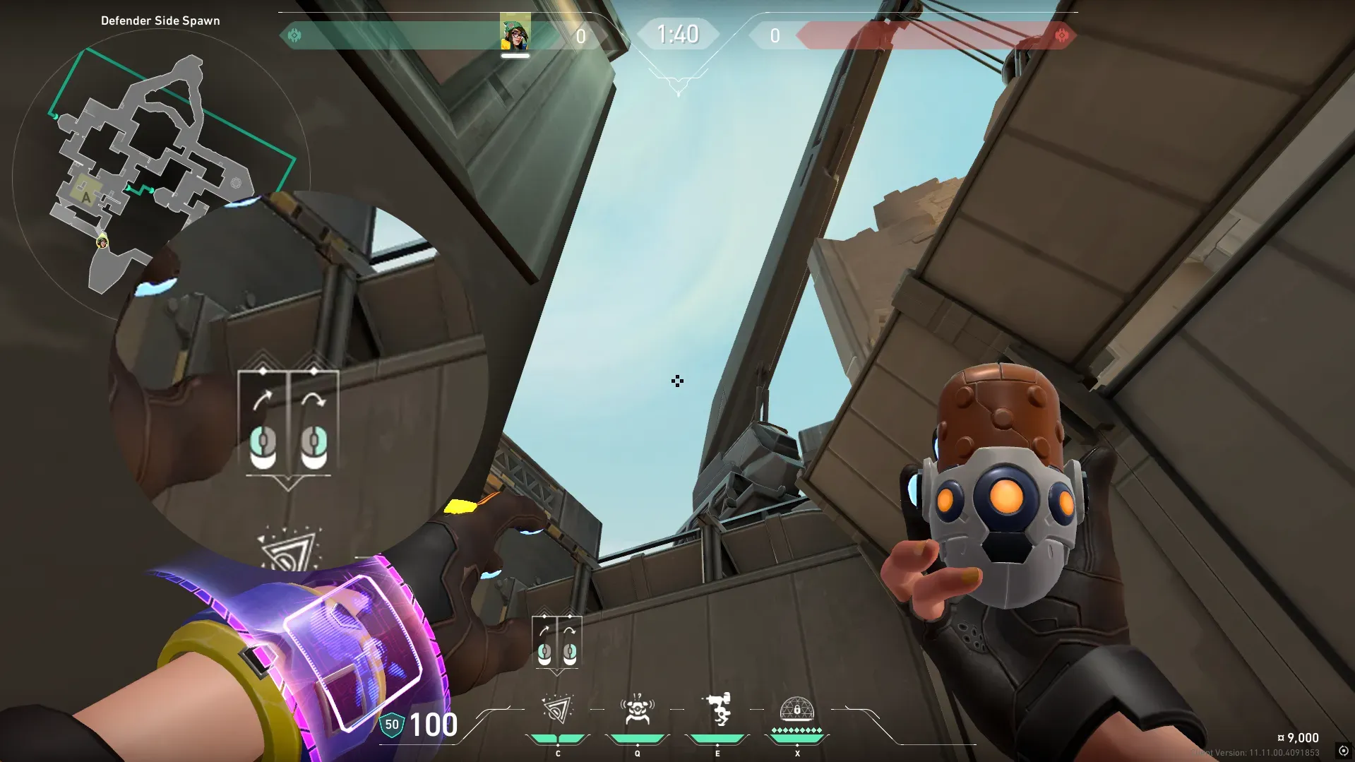 Killjoy Nanoswarm on Bind Defense Site A — step 2 of 3: Aim — line up the shot