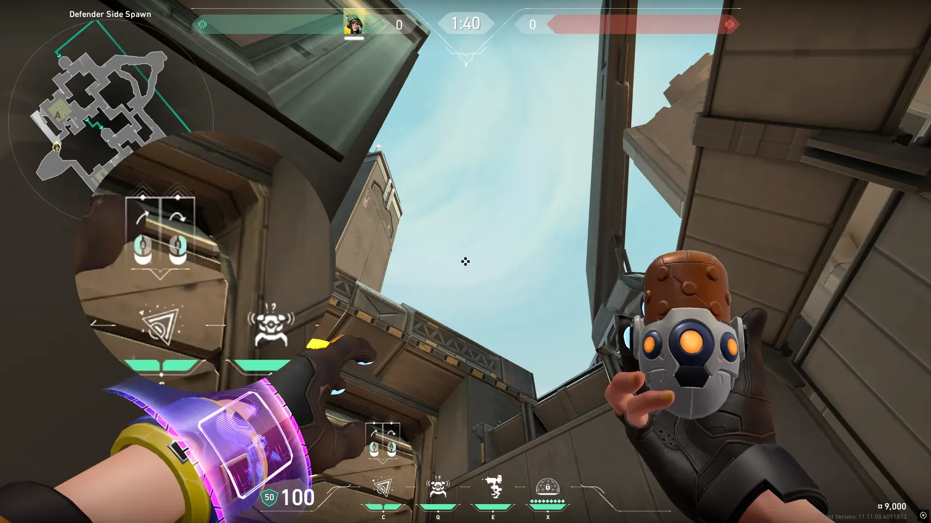 Killjoy Nanoswarm on Bind Defense Site A — step 2 of 3: Aim — line up the shot
