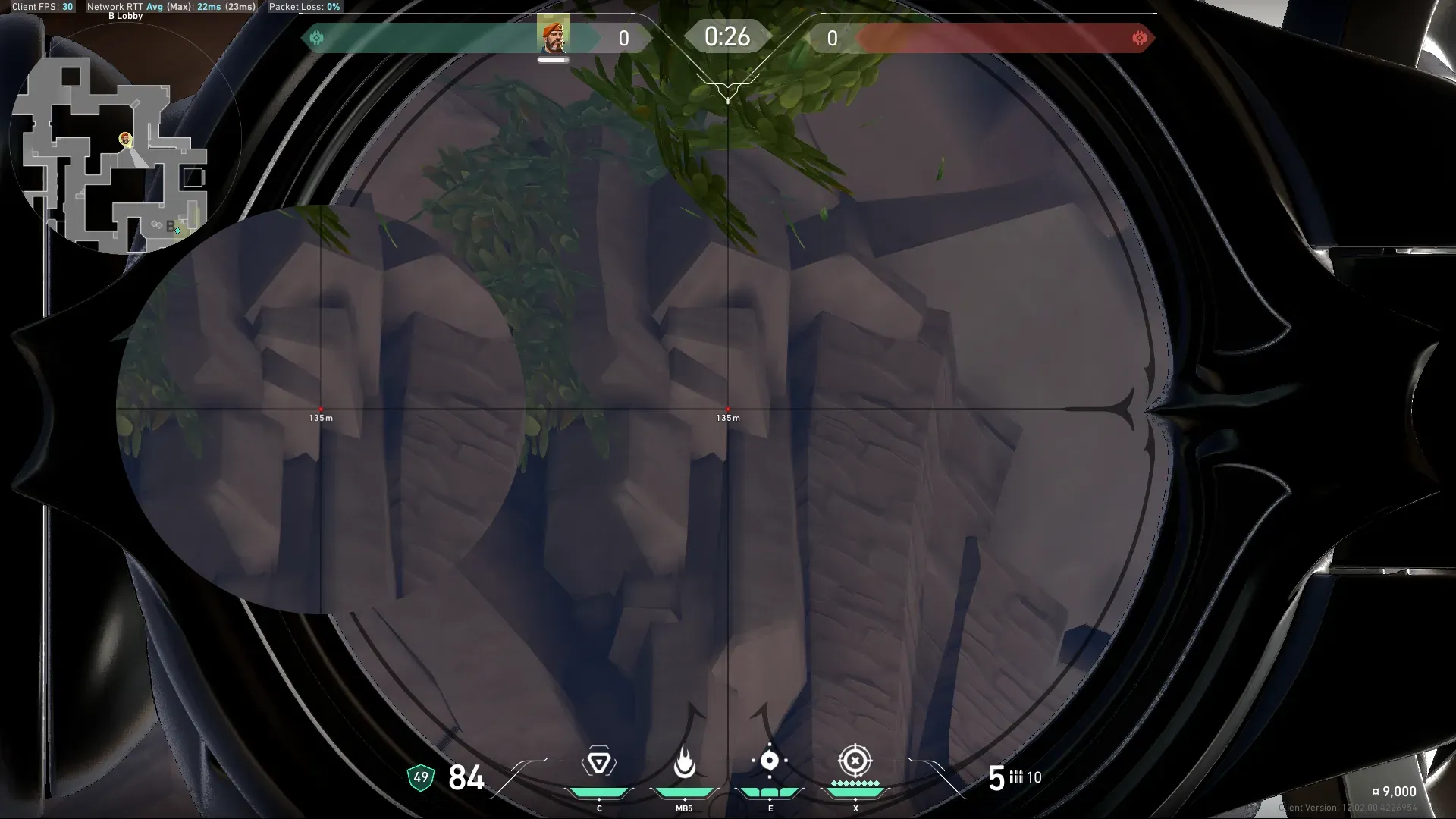 Brimstone Incendiary on Abyss Attack Site B — step 2 of 3: Aim — line up the shot