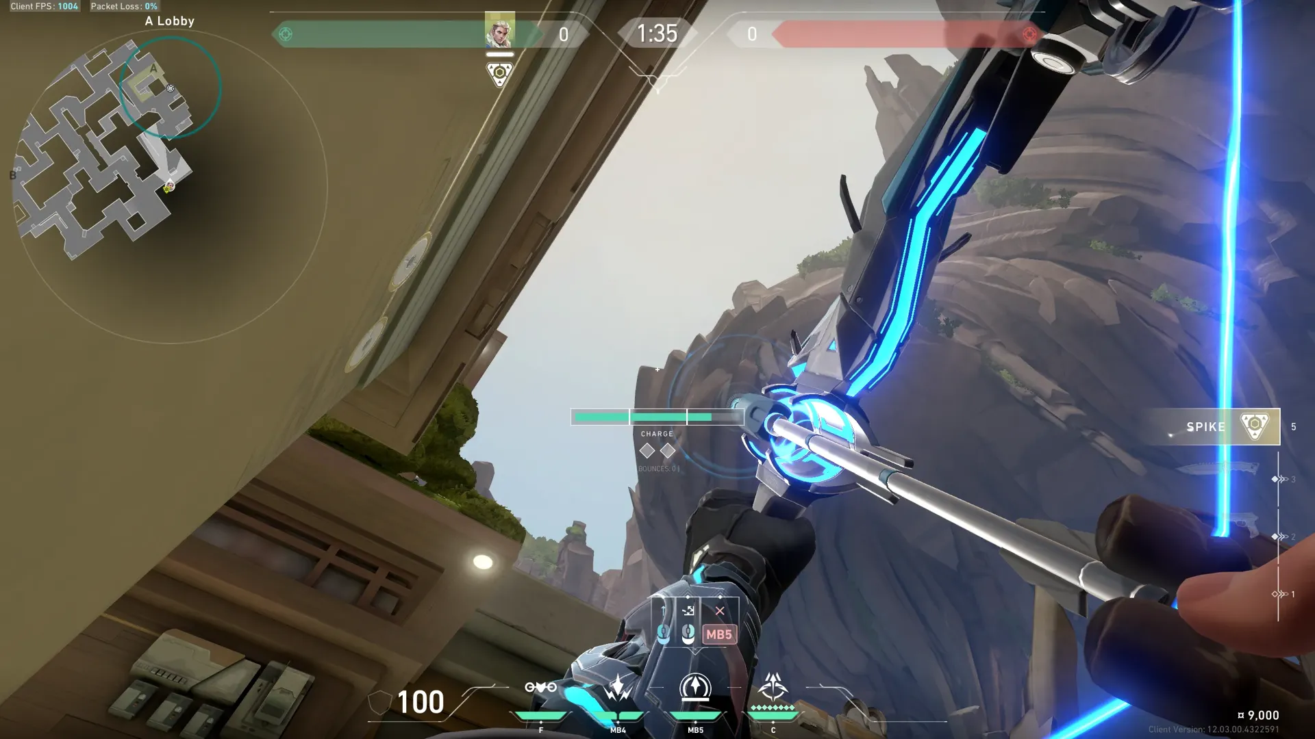 Sova Recon Bolt on Abyss Attack Site A — step 2 of 3: Aim — line up the shot