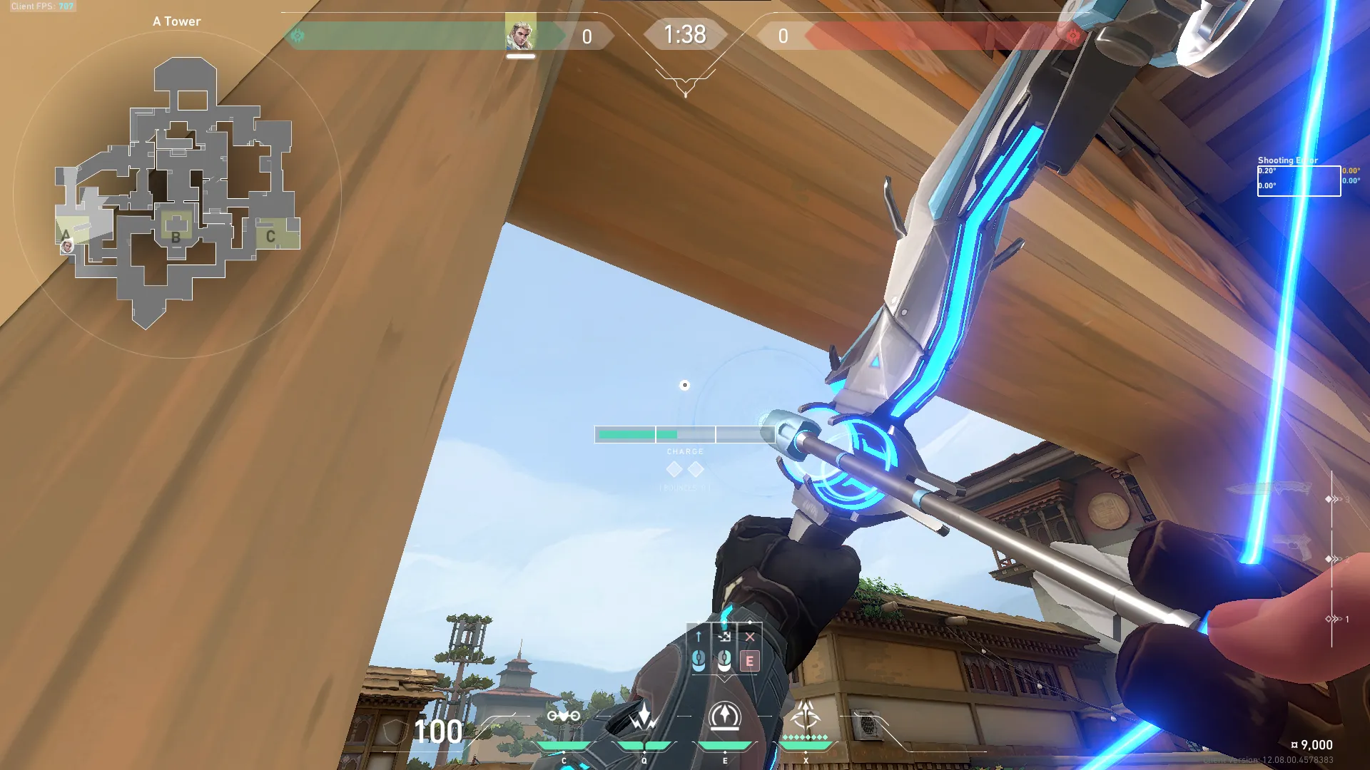 Sova Recon Bolt on Haven Defense Site A — step 2 of 3: Aim — line up the shot