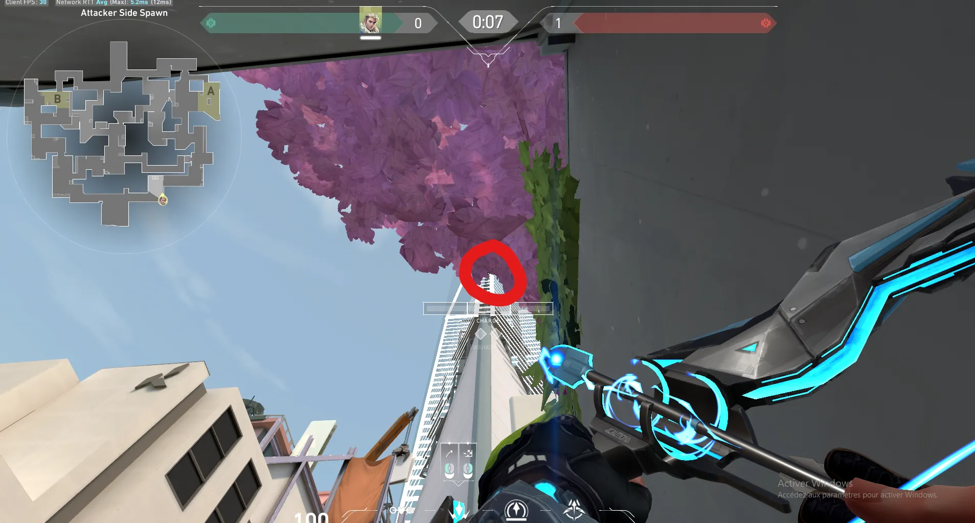 Sova Shock Bolt on Split Attack Site A — step 2 of 3: Aim — line up the shot