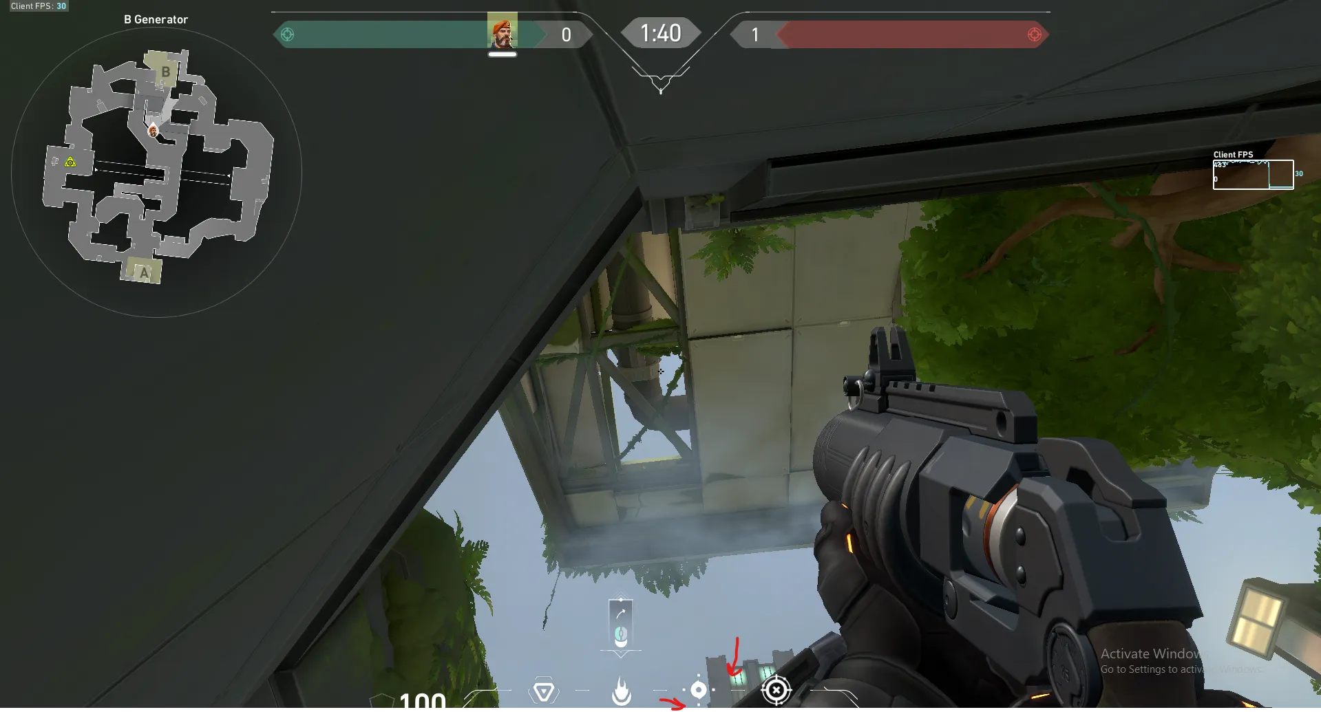 Brimstone Incendiary on Fracture Defense Site B — step 2 of 3: Aim — line up the shot