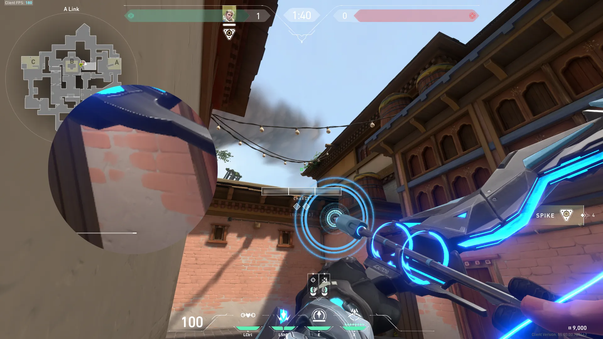 Sova Recon Bolt on Haven Defense Site A — step 2 of 3: Aim — line up the shot