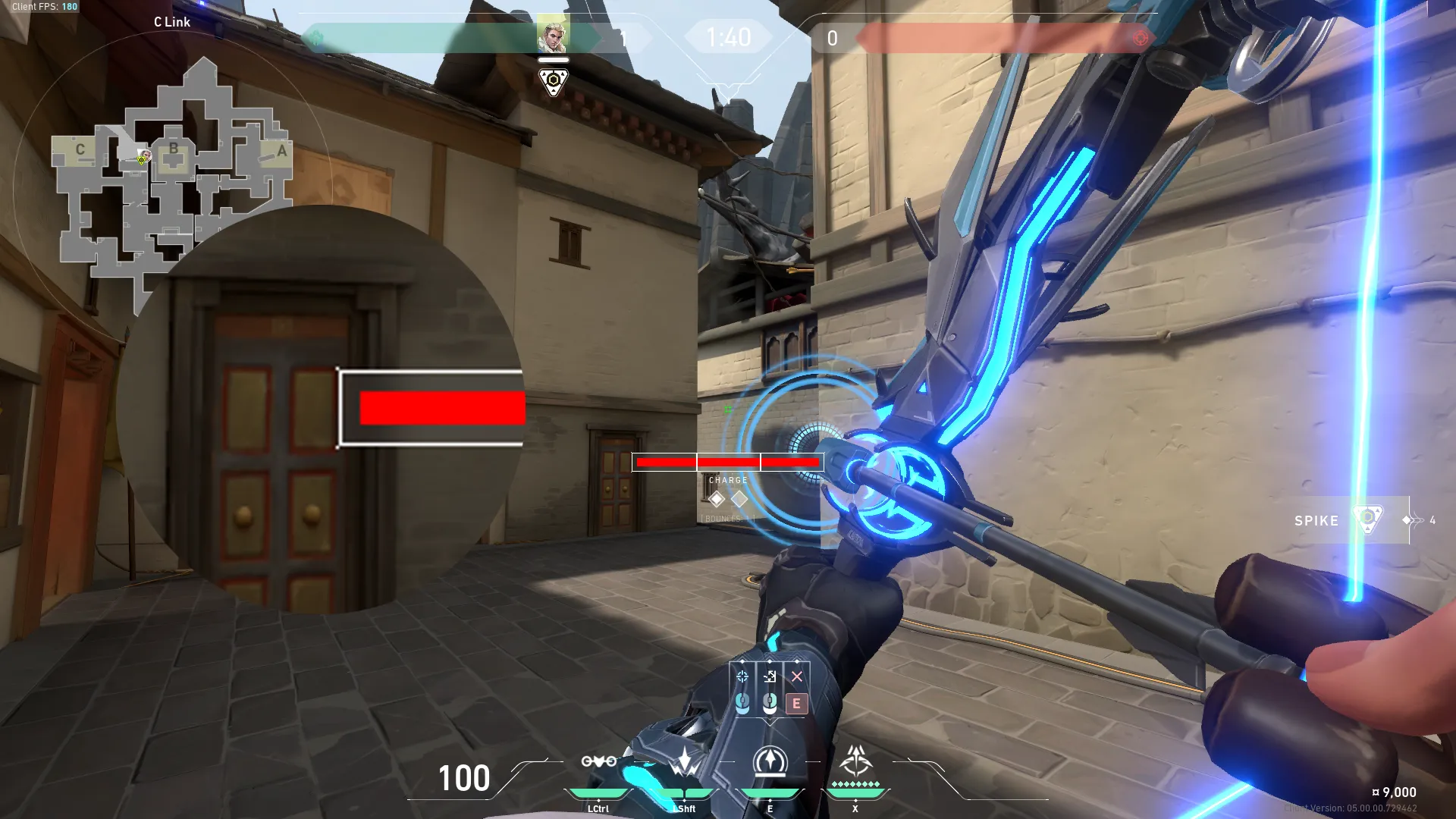 Sova Recon Bolt on Haven Defense Site C — step 2 of 3: Aim — line up the shot
